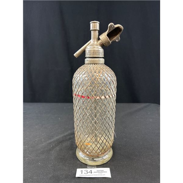Vintage Wired Mesh Glass Seltzer Bottle