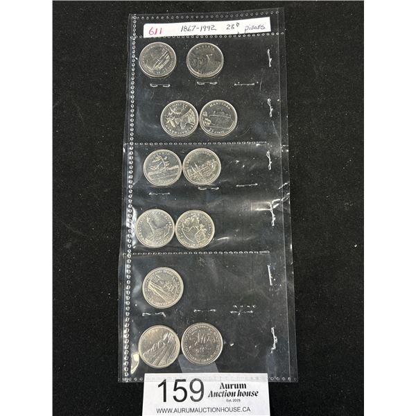 11 25 Cent CDN Coins, 1867-1992 All Different