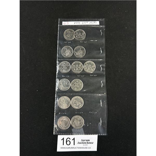 13 25 Cent CDN Coins, 1999 All Different