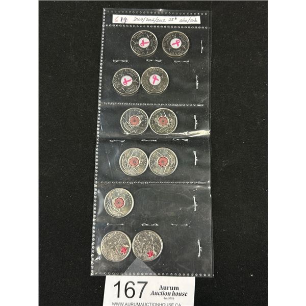 11 2004, 2006, 2012 25 Cent CDN Coins All Coloured