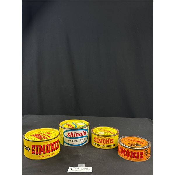 Lot of 3 Simoniz Car Wax Tins + Shinola Paste Wax Tin, All Full