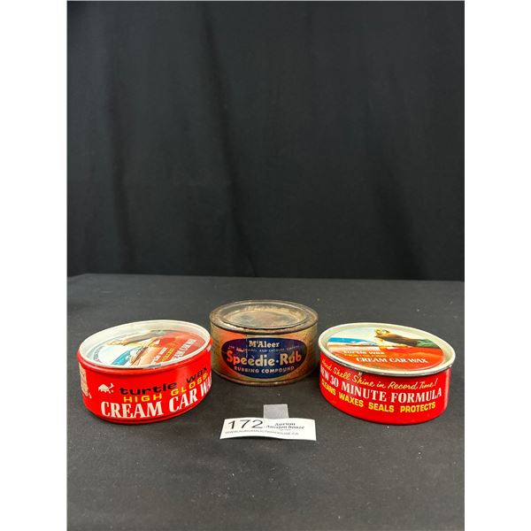 2 Full Vintage Turtle Wax Tins + McAleer Speedy Rub Rubbing Compound Tin