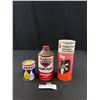 Image 1 : Vintage Gulf Radiator Flush, Wagner Brake Fluid and Wanda Top Lube Tins