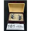 Image 1 : Vintage Sterling Silver Destino Cufflinks w/Hamatite Stones and English Jewel Box