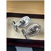 Image 2 : Vintage Sterling Silver Destino Cufflinks w/Hamatite Stones and English Jewel Box