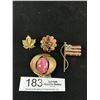 Image 1 : Pretty Vintage Goldtone Brooches - Polished Stone, Rhinestone