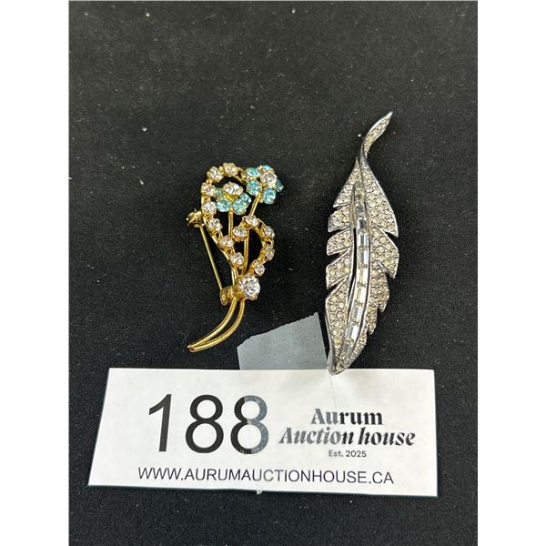 Pretty Vintage Rhinestone Brooches - Floral and Leaf Design