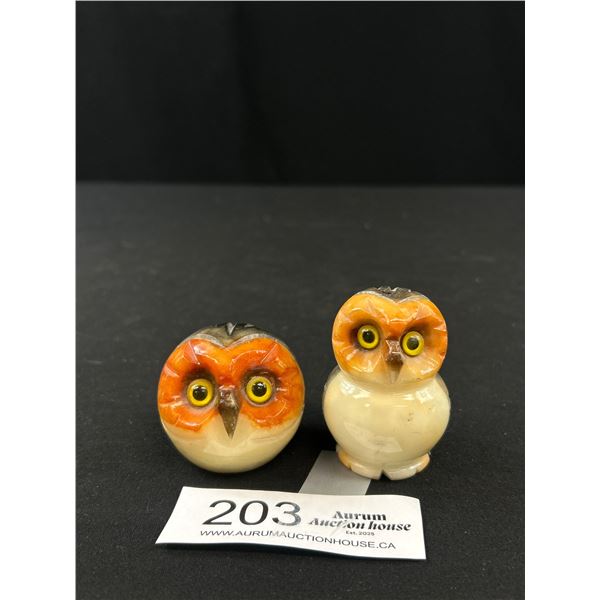 Pair of Vintage Carved Stone Owls