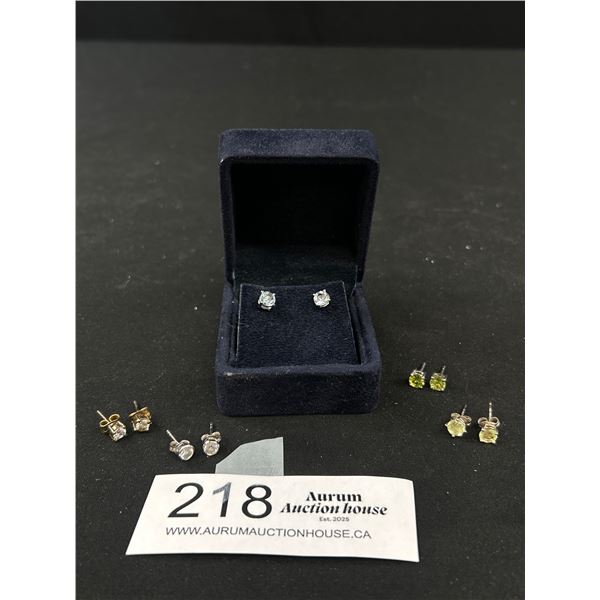 Vintage Sterling Silver Gemstone Stud Earrings Marked .925, 5 Pairs
