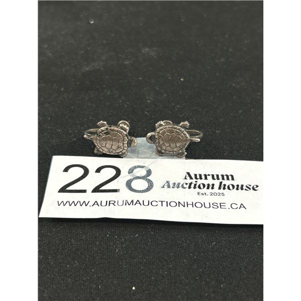 Genuine Antique Sterling Turtle Earrings Marked Sterling