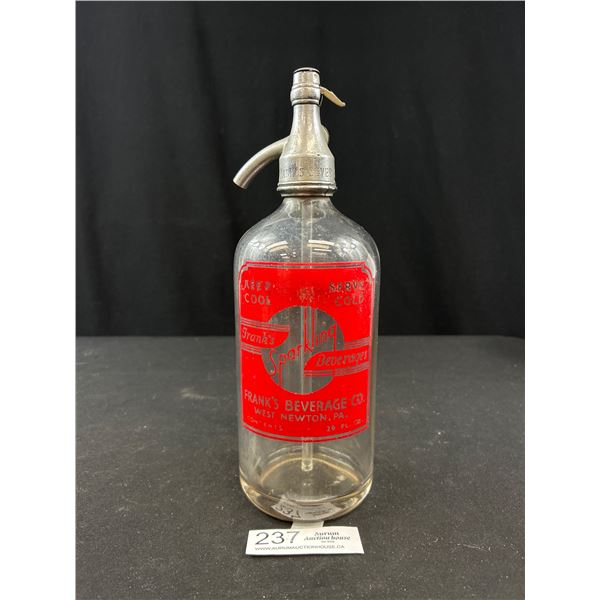 Nice Red Labeled Franks Sparkling Beverages West Nooton PA Seltzer Bottle