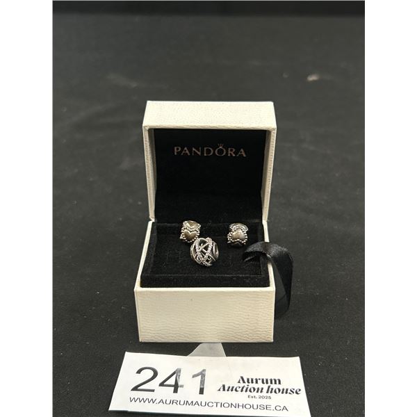 Pandora Jewelery Sparkling Lines Openwork Charm for Bracelet, Silver with Cubic Zironica, PLUS Heart