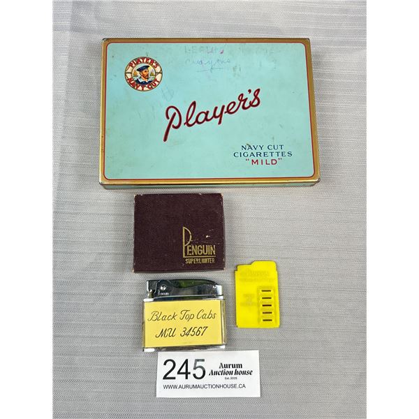 Very Fine Unused Penguin Black Top Cabs Lighter in Box with Plauers in and Ronson Flints
