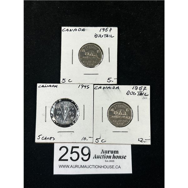 Lot of Canadian Nickels 1945 1953 1954 1957