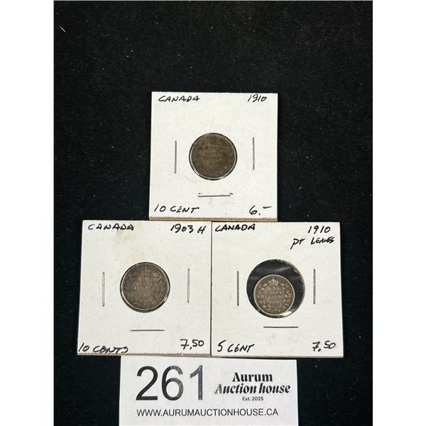 Lot of Canadian Dimes 1903 1910 1910 Silver Content