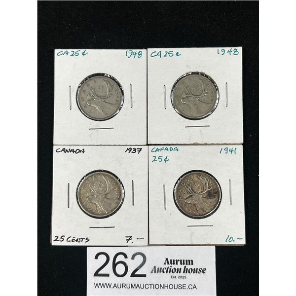 Lot of Canadian Quarters 1937 1941 1948 1948 Silver Content
