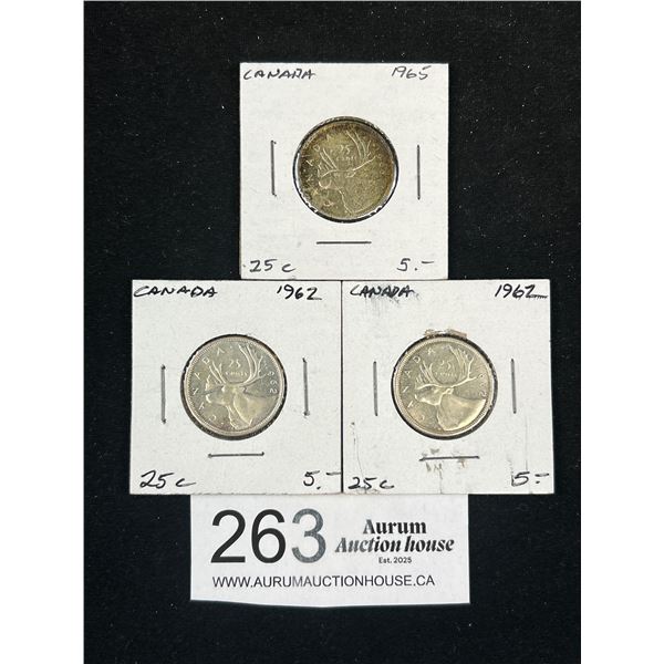 Lot of Canadian Quarters 1962 1962 1965 Silver Content
