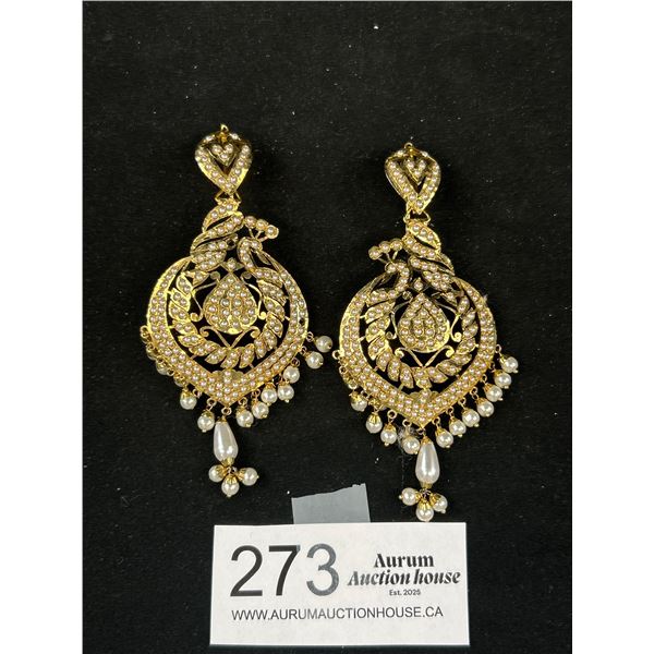 Large Gold Plated w/ Pearls Pair of Earrings