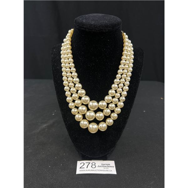 Vintage Triple Strand + Graduated Pearls Necklace, Original Closures