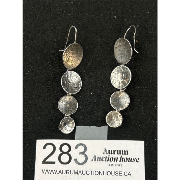Hand Crafted Sterling Silver Pair of Earrings Vintage Original Patina