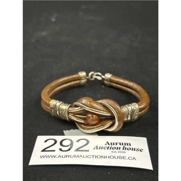 Vintage Leather w/ Silver + Amber Bracelet