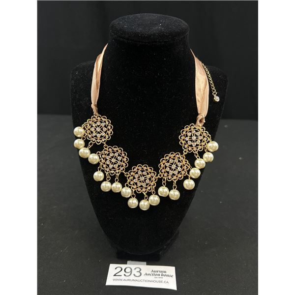 Ornate Vintage Rhinestones Necklaces w/ Pearls Tassels Unsigned