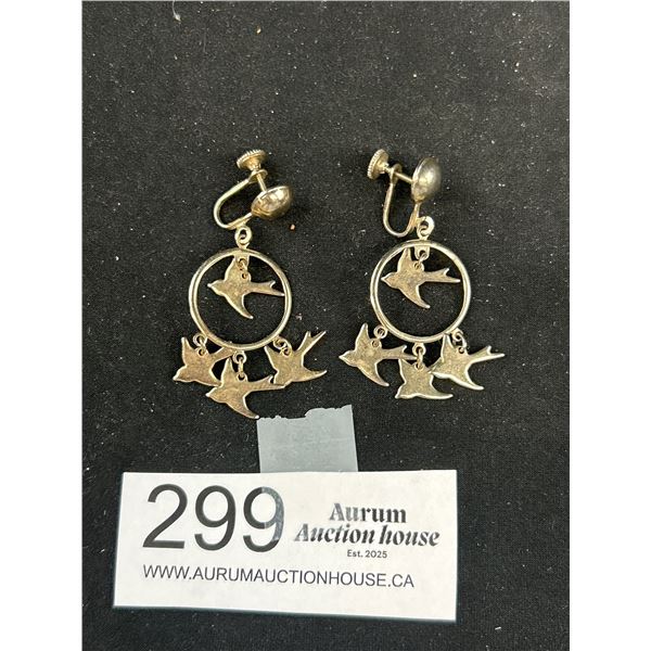 C.1950s Gold Plate Swallow Motif Earrings Very Lovely!