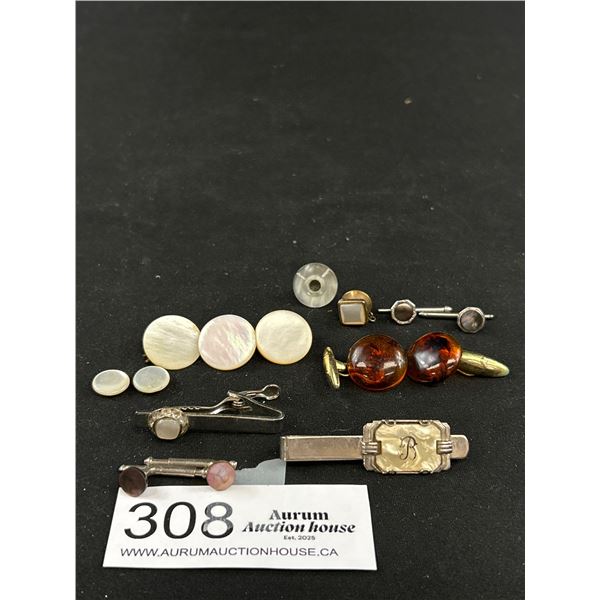 Antique Mother of Pearl Cufflink Tie Pin Lot