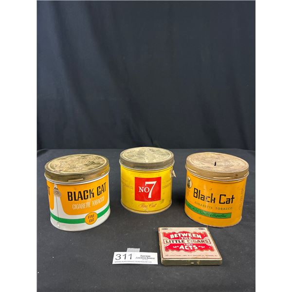 Lot of 4 Tobaco Tins,Black Cat, etc
