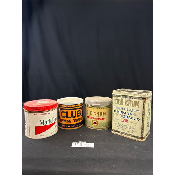Lot of 4 Vintage Tobaco Tins, Old Chum, Club etc