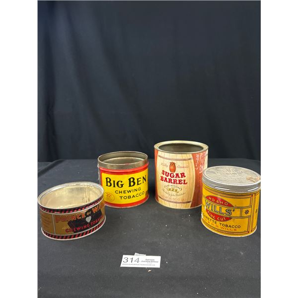 Lot of 4 Vintage Tobaco Tins,Big Bem,Prince of Whales, ETC