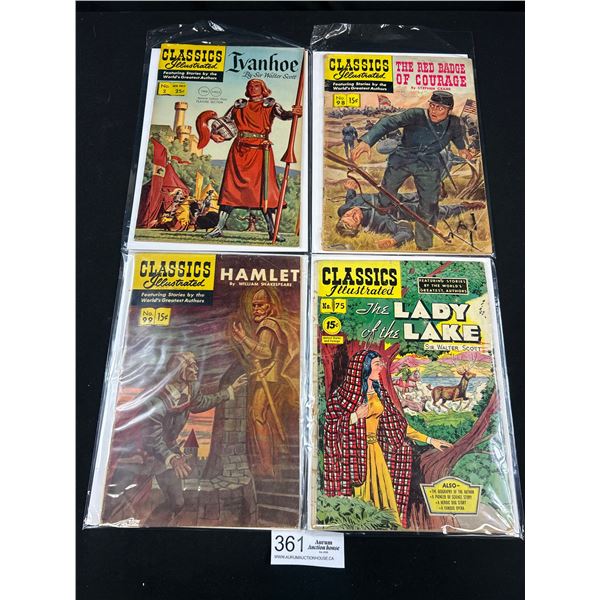 Lot of 4 Vintage Classics Illustrated 15 Cent Comics