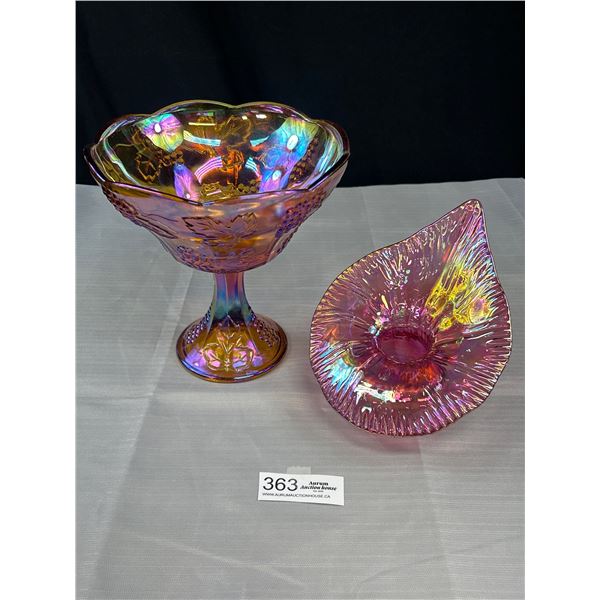 2 Vintage Cranberry Glass Carnival Glass Dishes