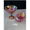 Image 1 : 2 Vintage Cranberry Glass Carnival Glass Dishes