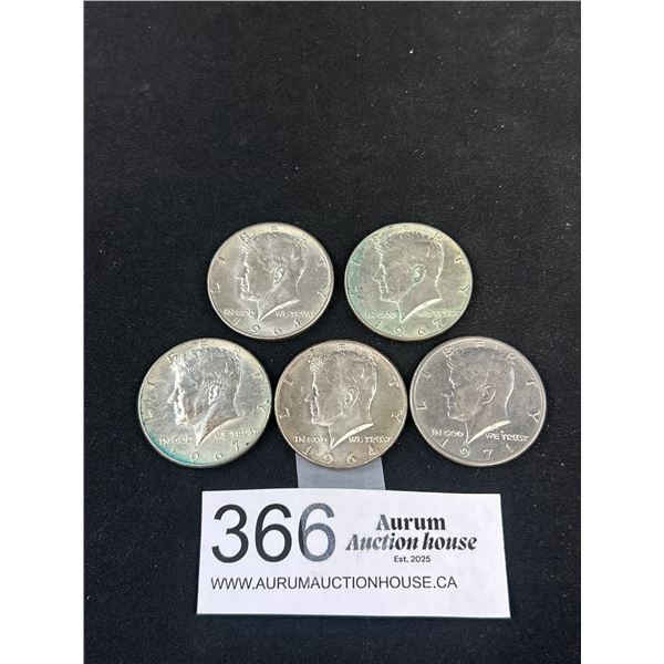 Lot of 5 US Silver and Clad Silver 50 Cent Coins