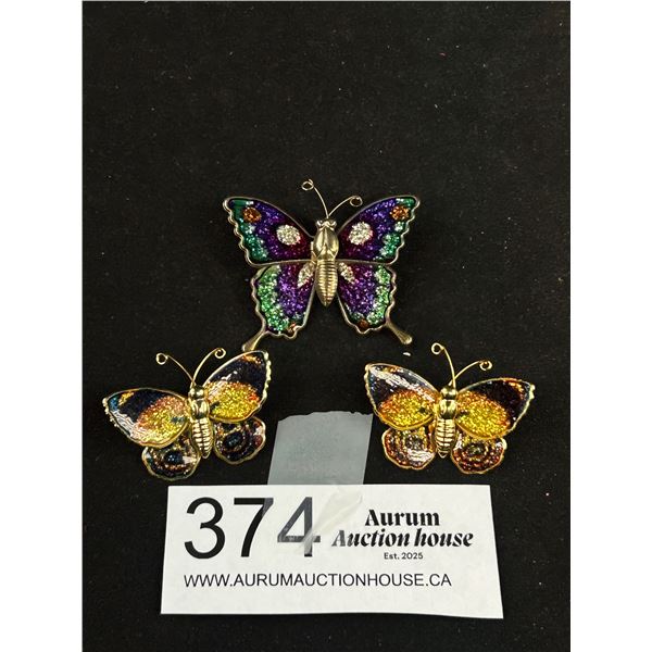 3 Vintage Butterfly Brooches