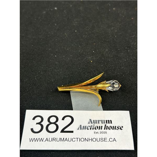 Lovely Gold Swarovsky Brooch, Marked w/ Swan