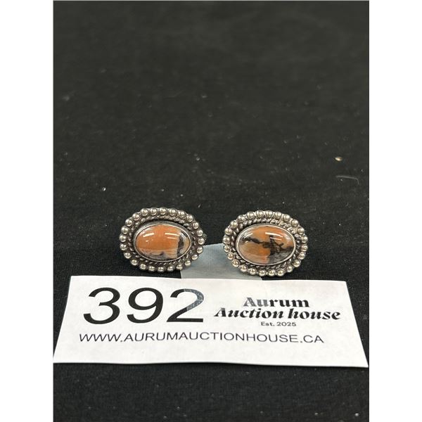 Vintage Sterling Silver - Tested Jasper Navajo Earrings Solid Quality