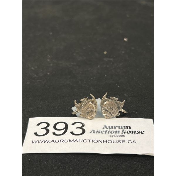 Antique C.1940 Marked Sterling Sunfish Earrings Quality
