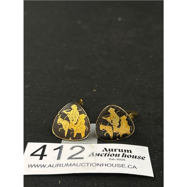 Fabulous Pair of Spanish Toledo Gold Inlay Cufflinks