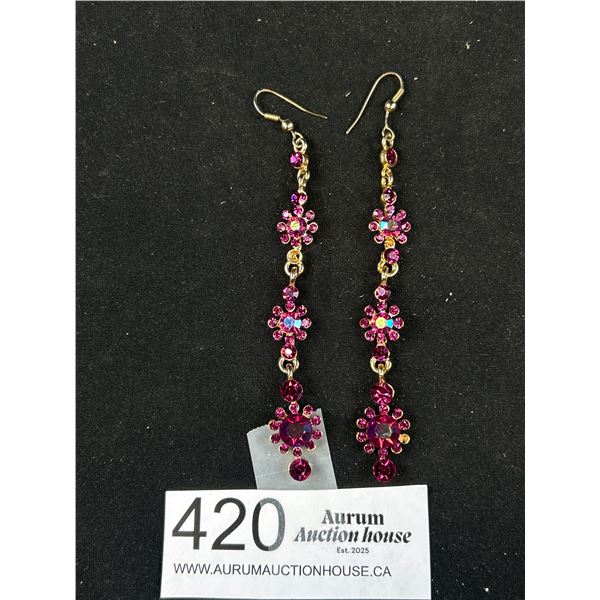 Pair of Gold w/ Red Borealis Rhinestone Earrings