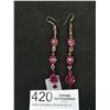 Image 1 : Pair of Gold w/ Red Borealis Rhinestone Earrings