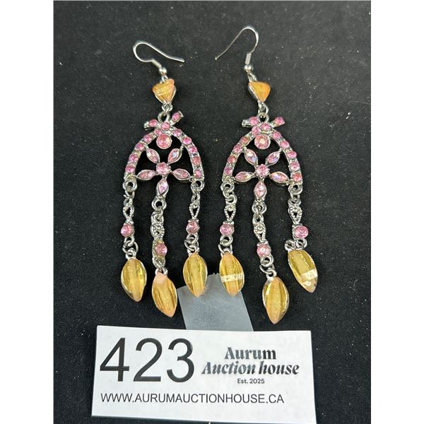 Pair of Vintage Glass Stones Chandelier Earrings