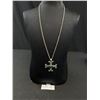 Image 1 : Vintage Silver Tone w/ Green Stone Cameo Cross Pendant + Chain Necklace