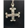 Image 3 : Vintage Silver Tone w/ Green Stone Cameo Cross Pendant + Chain Necklace