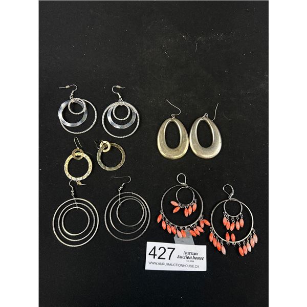 Lot of Silver Hoops + Dangle Earrings, All in Pairs