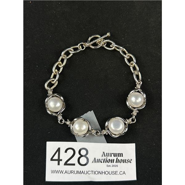 Silver Plated Links w/ Pearls Bracelet