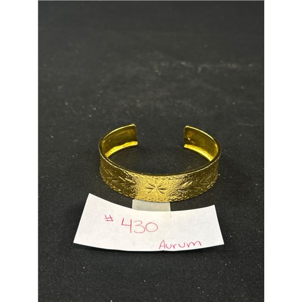 18K Gold Plated Open Cuff Bangle, Engraved Design