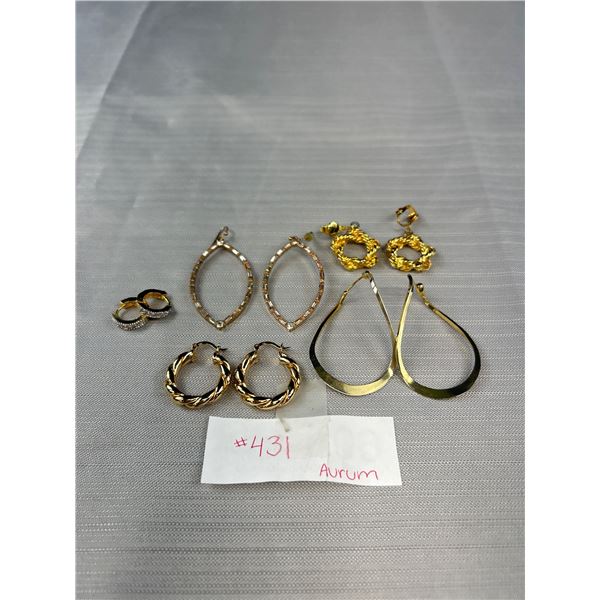 Many Pairs of Gold Plated Hoops and Dangle Earrings