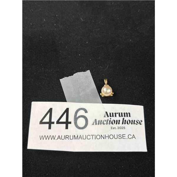 Marked 14K  Gold Genuine Pearl Pendant